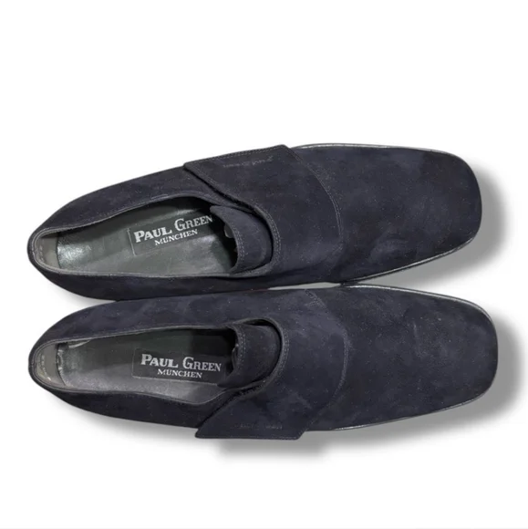 PAUL GREEN MUCHEN Black Suede Leather Monk Strap Loafers VINTAGE. NWOT